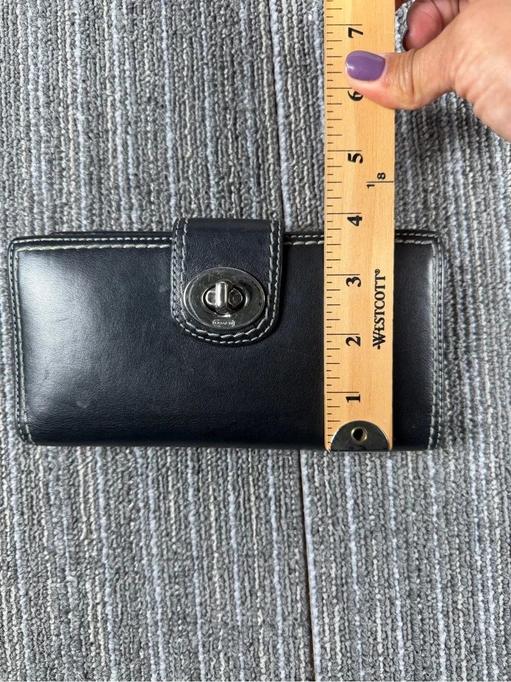 Vintage Coach Black Leather Checkbook Wallet with Silver Turnlock